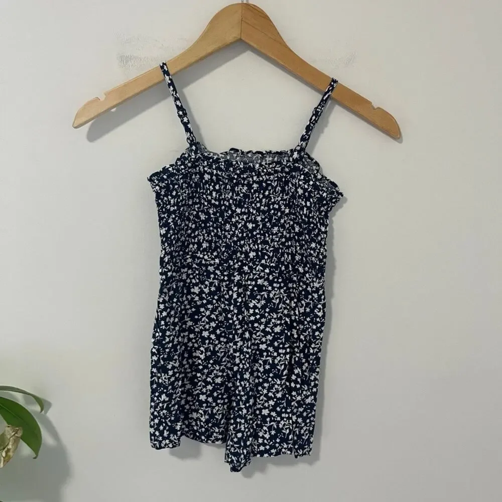 Old Navy Girl's Blue & White Flora Print Smocked Romper Size Small